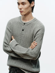 Men's Casual Henley Neck Faux Two-Piece Knit Top