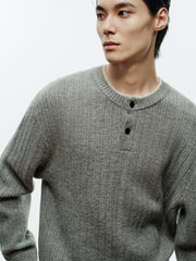 Men's Casual Henley Neck Faux Two-Piece Knit Top