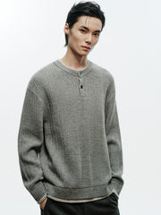 Men's Casual Henley Neck Faux Two-Piece Knit Top