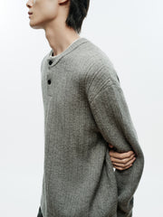 Men's Casual Henley Neck Faux Two-Piece Knit Top