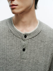 Men's Casual Henley Neck Faux Two-Piece Knit Top