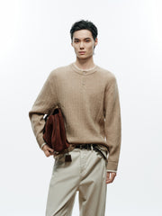 Men's Casual Henley Neck Faux Two-Piece Knit Top