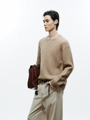 Men's Casual Henley Neck Faux Two-Piece Knit Top