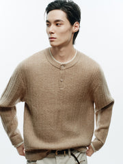 Men's Casual Henley Neck Faux Two-Piece Knit Top