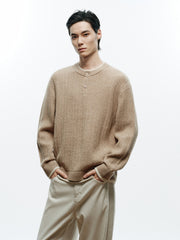 Men's Casual Henley Neck Faux Two-Piece Knit Top