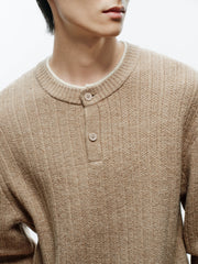 Men's Casual Henley Neck Faux Two-Piece Knit Top