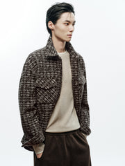 Men's Casual Jacquard Wool-Blend Short Shirt Coat