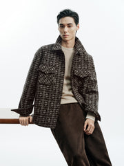 Men's Casual Jacquard Wool-Blend Short Shirt Coat