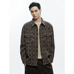 Men's Casual Jacquard Wool-Blend Short Shirt Coat