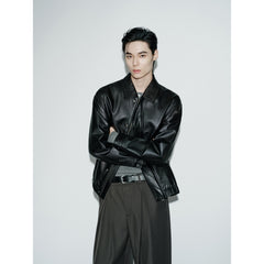 Men's Casual Pebbled Waxed Cowhide Aviator Leather Jacket