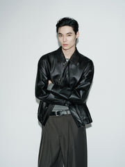 Men's Casual Pebbled Waxed Cowhide Aviator Leather Jacket