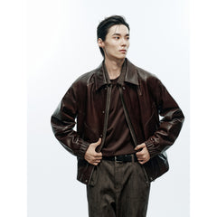 Men's Vintage Brown Waxed Lambskin Leather Jacket