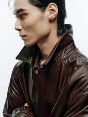 Men's Vintage Brown Waxed Lambskin Leather Jacket