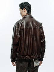 Men's Vintage Brown Waxed Lambskin Leather Jacket