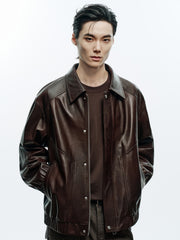 Men's Vintage Brown Waxed Lambskin Leather Jacket