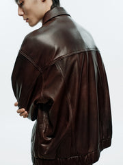 Men's Vintage Brown Waxed Lambskin Leather Jacket