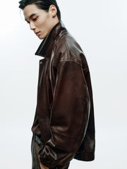 Men's Vintage Brown Waxed Lambskin Leather Jacket