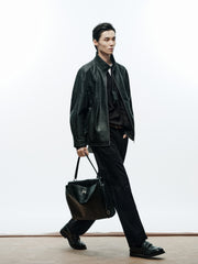 Men's Casual Burnished Goatskin Leather Jacket