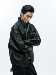 Men's Casual Burnished Goatskin Leather Jacket