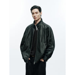 Men's Casual Burnished Goatskin Leather Jacket