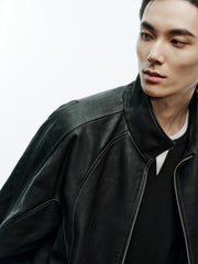 Men's Casual Burnished Goatskin Leather Jacket