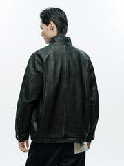 Men's Casual Burnished Goatskin Leather Jacket