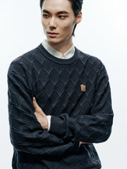 Men's Casual Diamond-Pattern 3D-Texture Knit Top