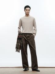 Men's Casual Brown 100% Cotton Curved-Leg Pants