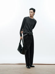 Men's Casual Contrast-Color Crewneck Knit Top