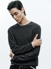 Men's Casual Contrast-Color Crewneck Knit Top
