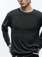 Men's Casual Contrast-Color Crewneck Knit Top