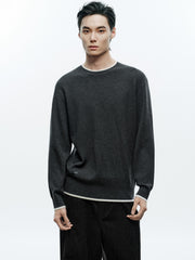 Men's Casual Contrast-Color Crewneck Knit Top