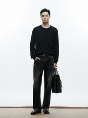 Men's Casual Solid Crewneck Wool-Blend Sweater