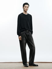 Men's Casual Solid Crewneck Wool-Blend Sweater