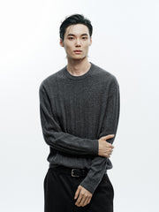 Men's Casual Grey 3D-Line Textured Pullover Sweater