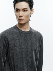 Men's Casual Grey 3D-Line Textured Pullover Sweater