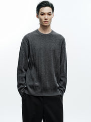 Men's Casual Grey 3D-Line Textured Pullover Sweater