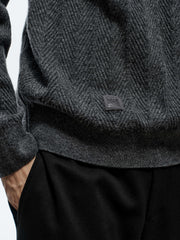 Men's Casual Grey 3D-Line Textured Pullover Sweater