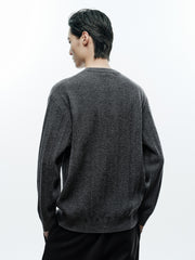 Men's Casual Grey 3D-Line Textured Pullover Sweater