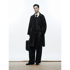 Men's Commuter Wool-Blend Black Mid-Length Coat