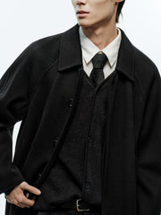 Men's Commuter Wool-Blend Black Mid-Length Coat