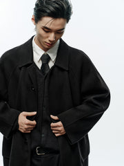 Men's Commuter Wool-Blend Black Mid-Length Coat