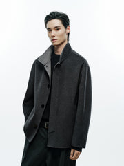 Men's Commuter Stand-Collar Wool-Blend Double-Face Coat