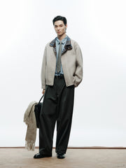 Men's Commuter Stand-Collar Plaid Double-Face Wool Jacket