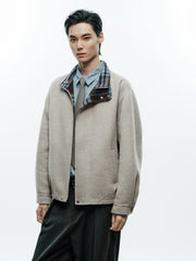 Men's Commuter Stand-Collar Plaid Double-Face Wool Jacket