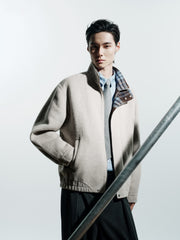 Men's Commuter Stand-Collar Plaid Double-Face Wool Jacket