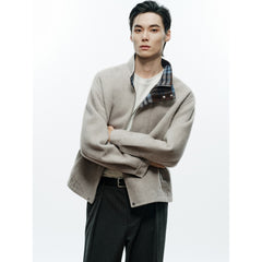 Men's Commuter Stand-Collar Plaid Double-Face Wool Jacket