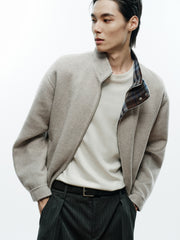 Men's Commuter Stand-Collar Plaid Double-Face Wool Jacket