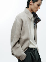 Men's Commuter Stand-Collar Plaid Double-Face Wool Jacket