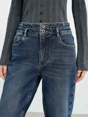 Women's Casual Double-Waistband Stretch Brushed Flared Jeans